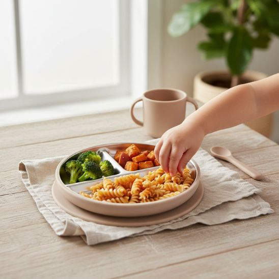 Domueay Bébé Assiette Compartiment Avec Ventouse Bol Fourche Cuillère Bavoir Et Tasse,6 Pièces