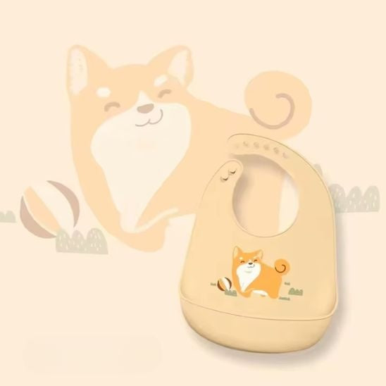 Bavoir imperméable en silicone pour bébé avec poche récupératrice profonde