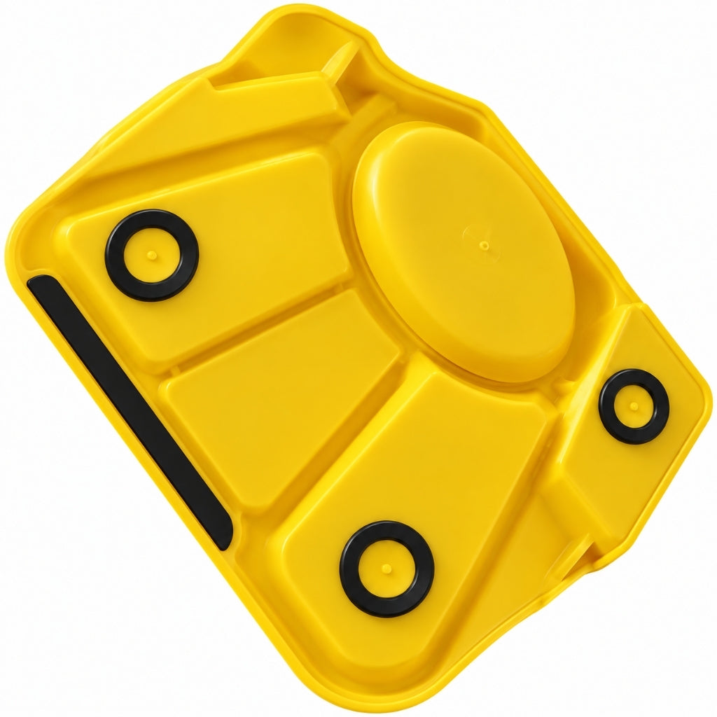 Dessous de l’assiette compartimentée bébé jaune avec détails noirs
