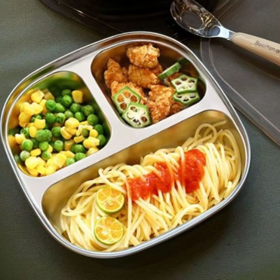 Assiette bebe compartimentt compartimentée en inox pour diversification alimentaire