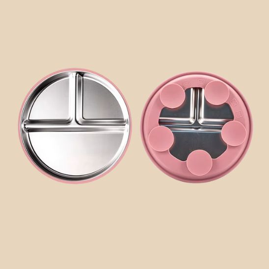 Vaisselle bébé inox et silicone avec ventouse stable pour enfant