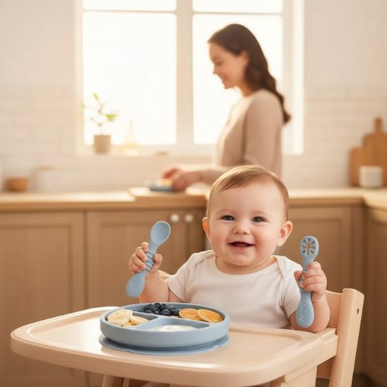 Assiette Ventouse Bébé avec Couverts Inclus