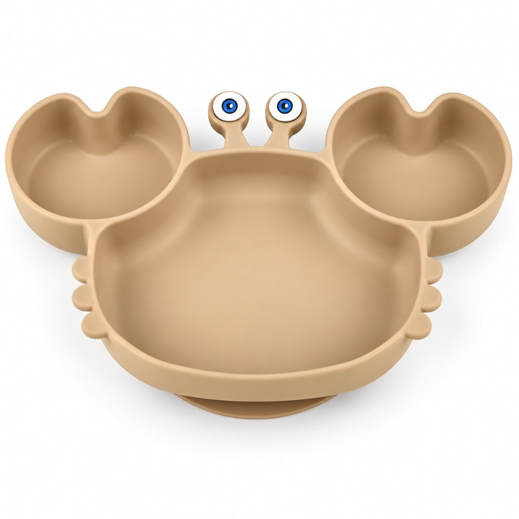 Assiette ventouse bébé crabe en silicone coloris sable