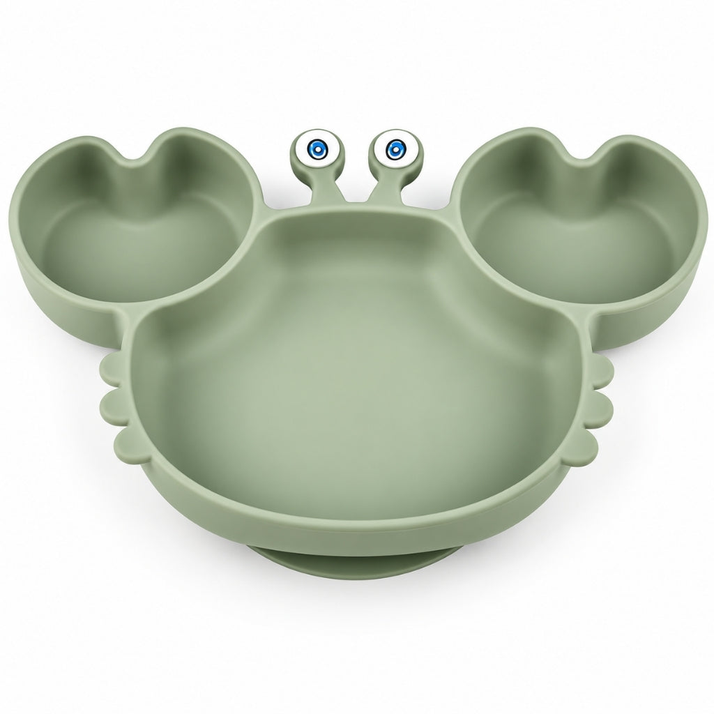 Assiette ventouse bébé crabe en silicone coloris vert sauge