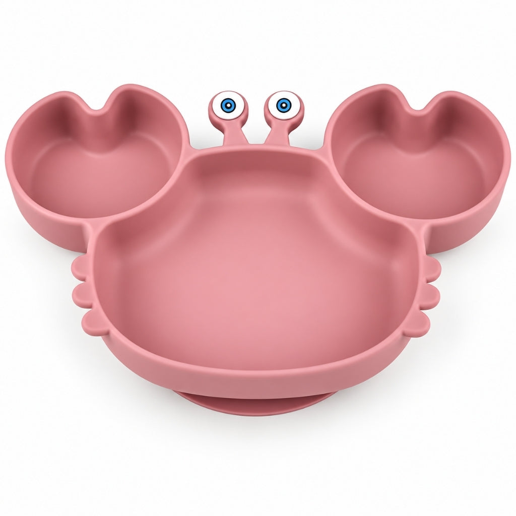 Assiette ventouse bébé crabe en silicone coloris vieux rose