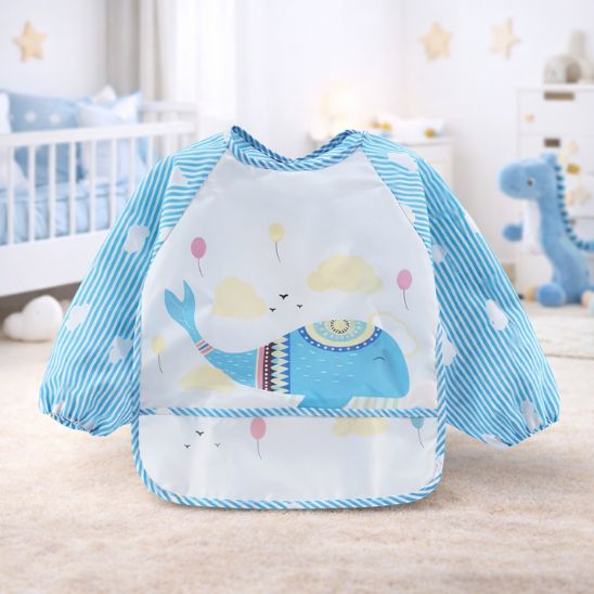 Bavoir bébé longue manche unisexe porté par enfant