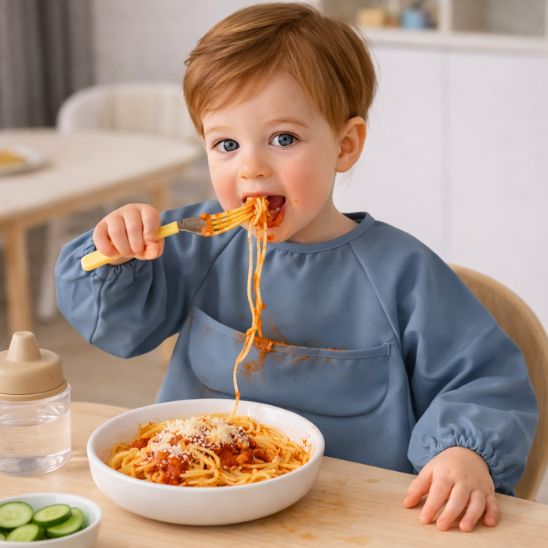 Bavoir bébé longue manche vue de face avec manches longues