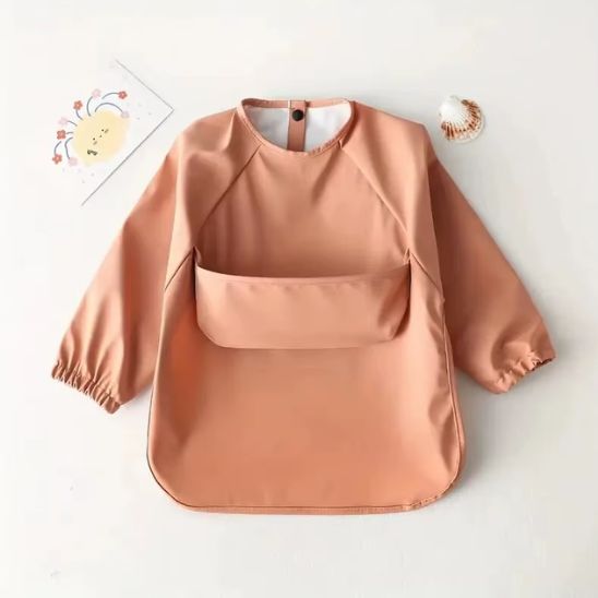 Bavoir bébé manche longue couleur unie protection vêtements bébé au repas