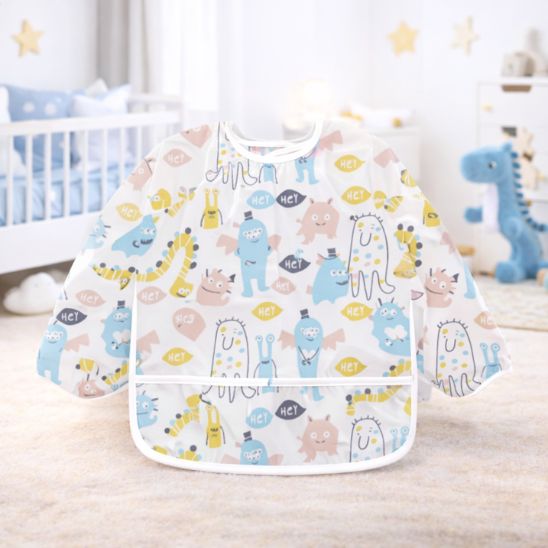 Bavoir bébé manches longues imperméable avec motif arc-en-ciel, protection complète 0 à 3 ans