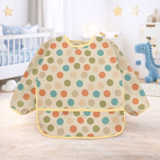 Bavoir bébé manches longues imperméable à motifs colorés, idéal pour les repas de bébé