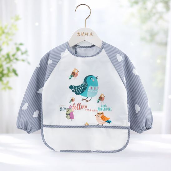 Bavoir bébé manches longues imperméable avec poche récupératrice