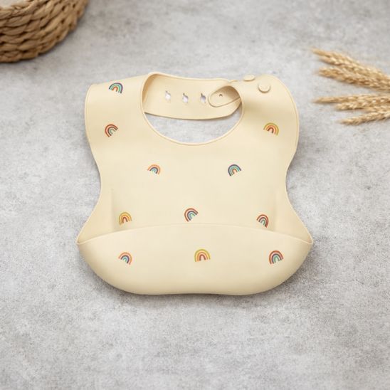 Bavoir bebe silicone vert pastel avec poche recuperatrice aliments