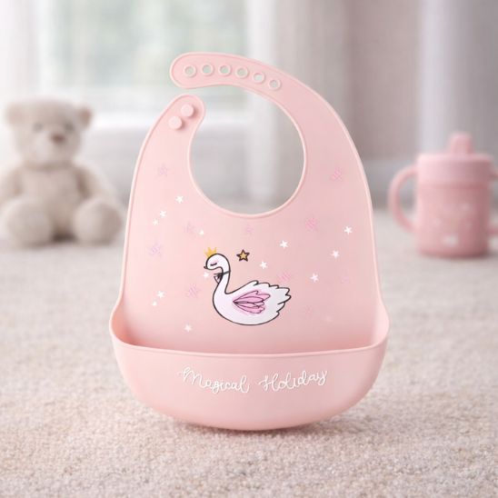 Bavoir pour bebe silicone motif licorne avec poche attrape nourriture