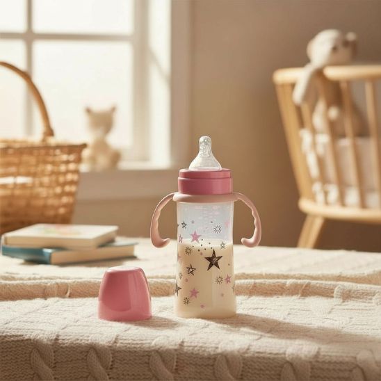 Biberon étoile d’amour rose en matériau PP de qualité alimentaire