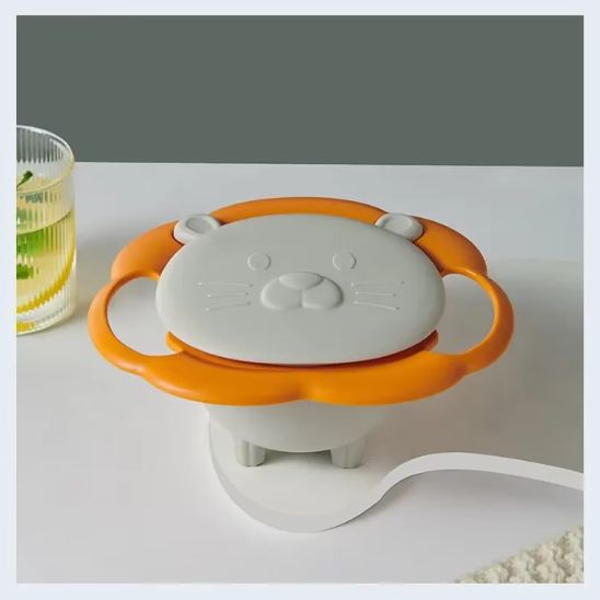 Bol anti renversement bébé corail design lion, panier rotatif 360 degrés