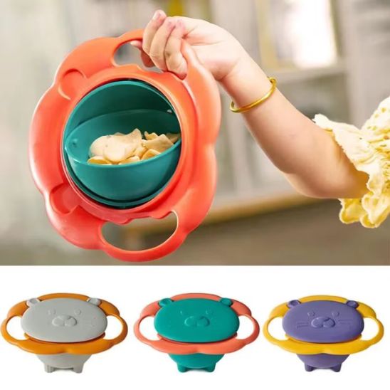 Ensemble de trois bols anti renversement bébé orange-vert d’eau, jaune-violet et corail – Bébé-Miammiam