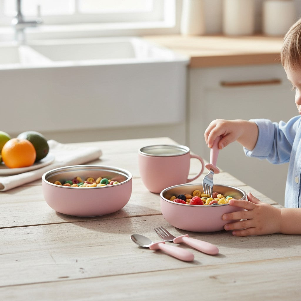 Bol bébé en inox avec couleurs pastel apaisantes