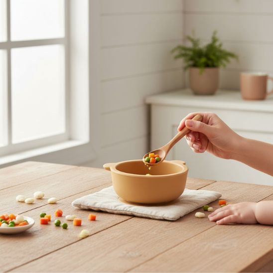 Bol bebe en silicone jaune moutarde, souple, sans BPA et facile à laver