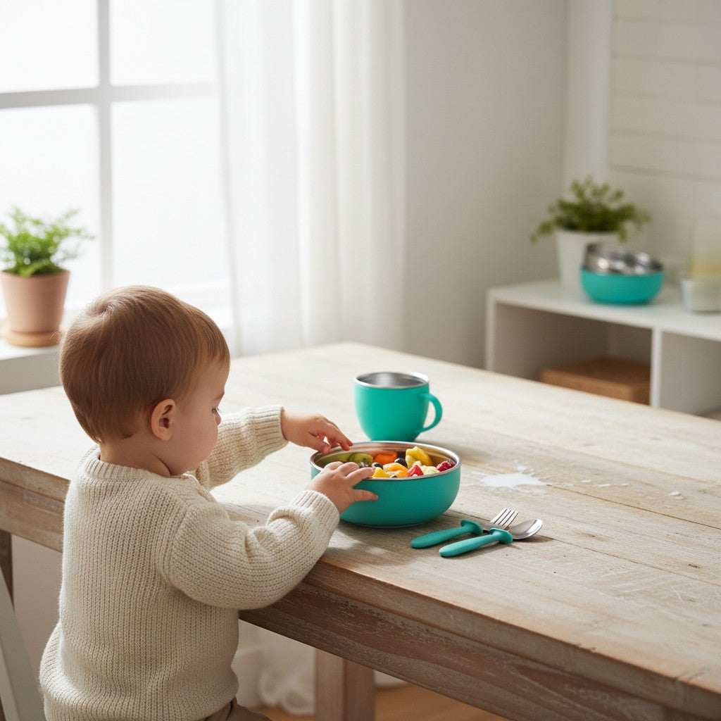 Bol bébé double paroi en inox avec extérieur silicone