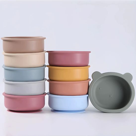 Bol ourson ventouse bébé en silicone terracotta, design mignon et pratique