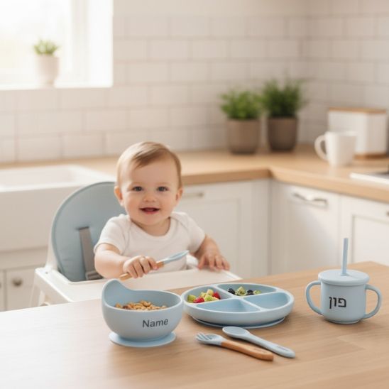 Coffre bébé personnalisé Bébé Miam – Coffret naissance bleu pastel