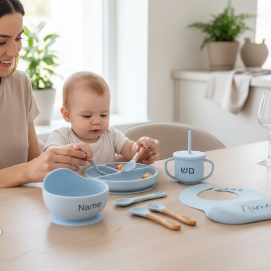 Coffre bébé personnalisé Bébé Miam – Coffret beige sable naturel