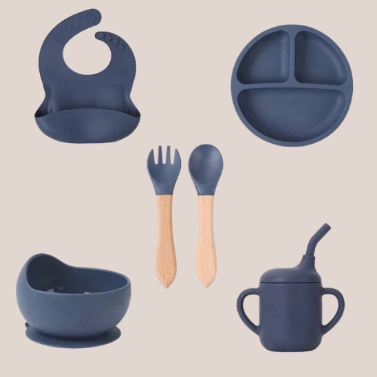 Coffret repas bébé garçon Bébé Miam – Set 6 pièces silicone bleu marine