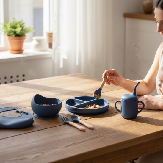 Coffret repas bébé garçon Bébé Miam – Assiette ventouse antidérapante bleue