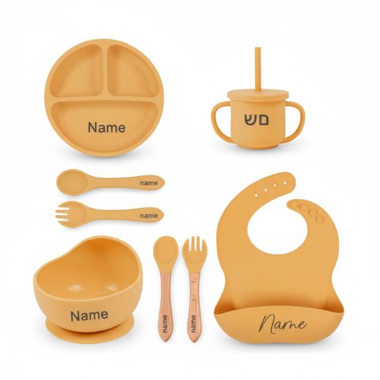 Coffret repas bébé personnalisé avec prénom Bébé Miam – Ensemble silicone rose poudré