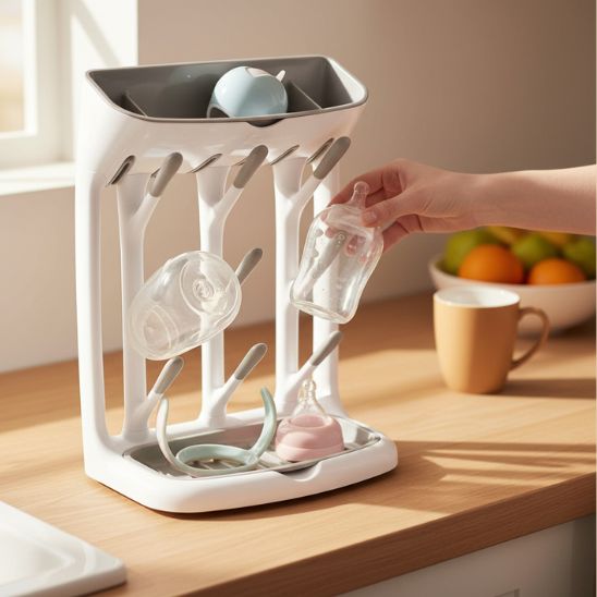 Égouttoir biberon gris et blanc au design moderne pour cuisine et nursery