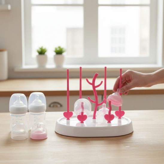 Égouttoir biberon conçu pour ranger et faire sécher les accessoires d’alimentation de bébé