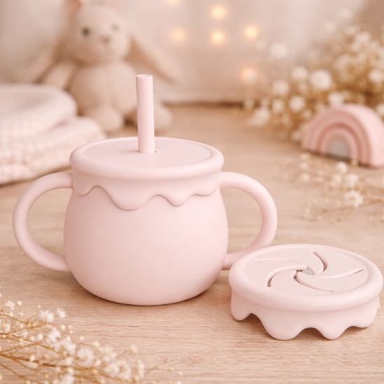 Gobelet bébé 2 en 1 pour eau et collation en silicone souple