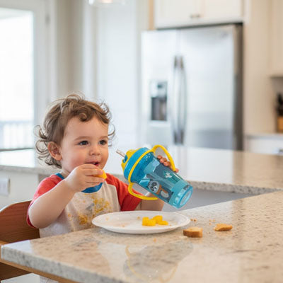 zoom gobelet bebe avec paille souple et poignées