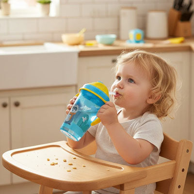 zoom sur les poignées ergonomiques d’un gobelet bébé pour apprentissage autonome