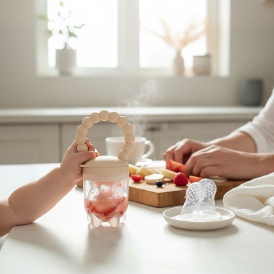 Grignoteuse bébé avec fruits, compotes et légumes variés