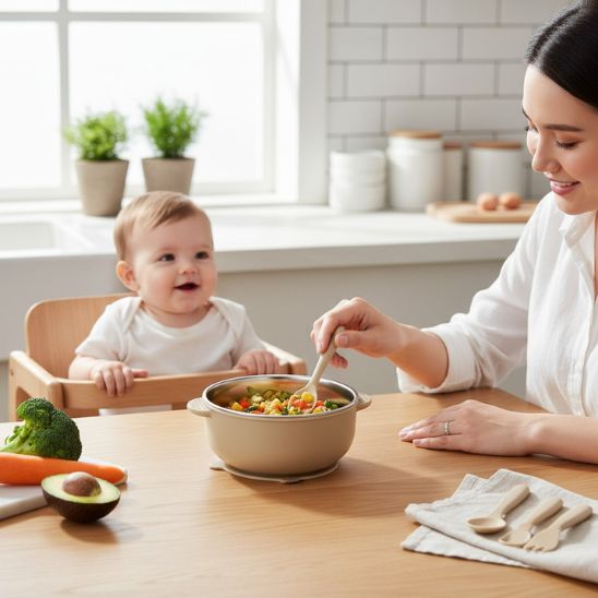 Kit repas bebe inox brun pale antiderapant et ecologique