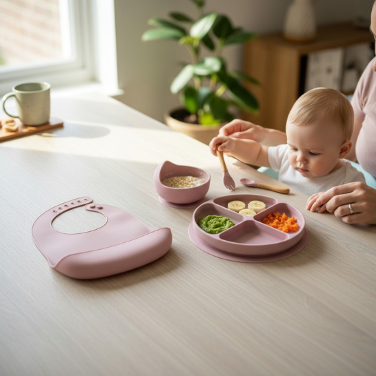 Meilleur coffret repas bébé Bébé Miam – Set repas beige crème design moderne