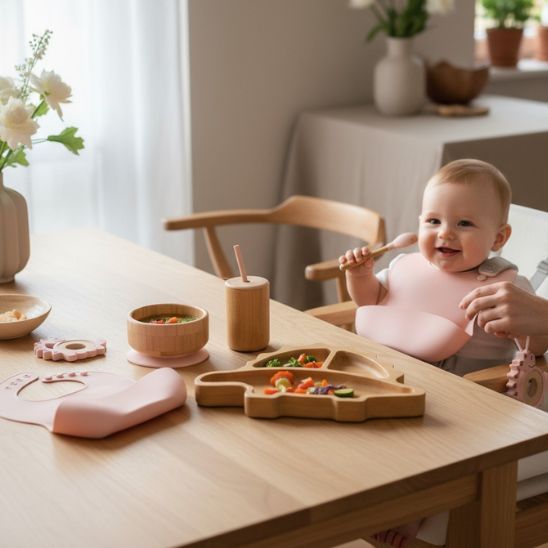Assiette compartimentée bambou dinosaure rose pour repas bebe Bébé Miam