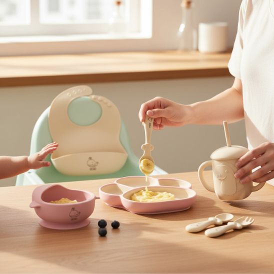 Bol ventouse rose silicone souple et stable pour premiers repas bebe