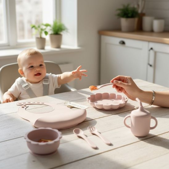 Assiette lion lilas en silicone pour repas bebe complet et ludique