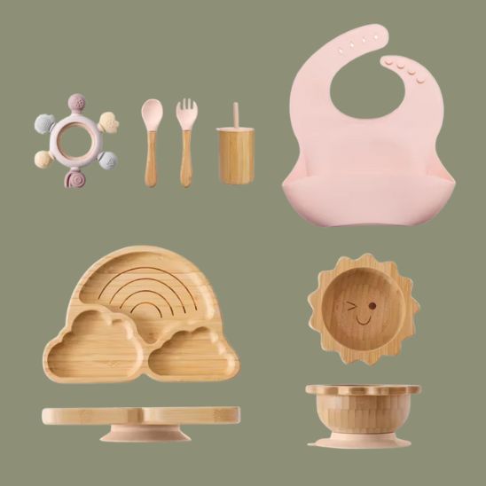 Set repas pour bebe rose complet bambou silicone alimentaire Bébé Miam