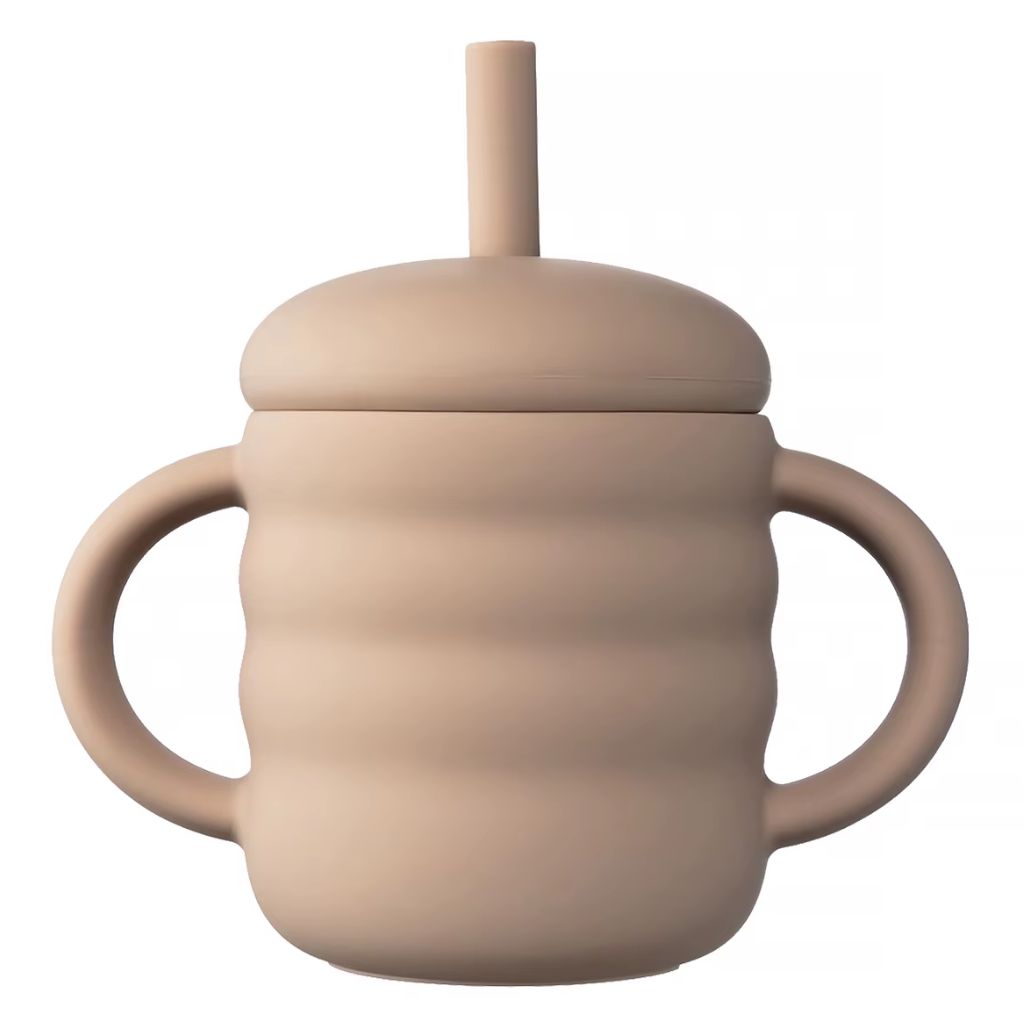 asse d'apprentissage bébé beige taupe avec paille et deux anses