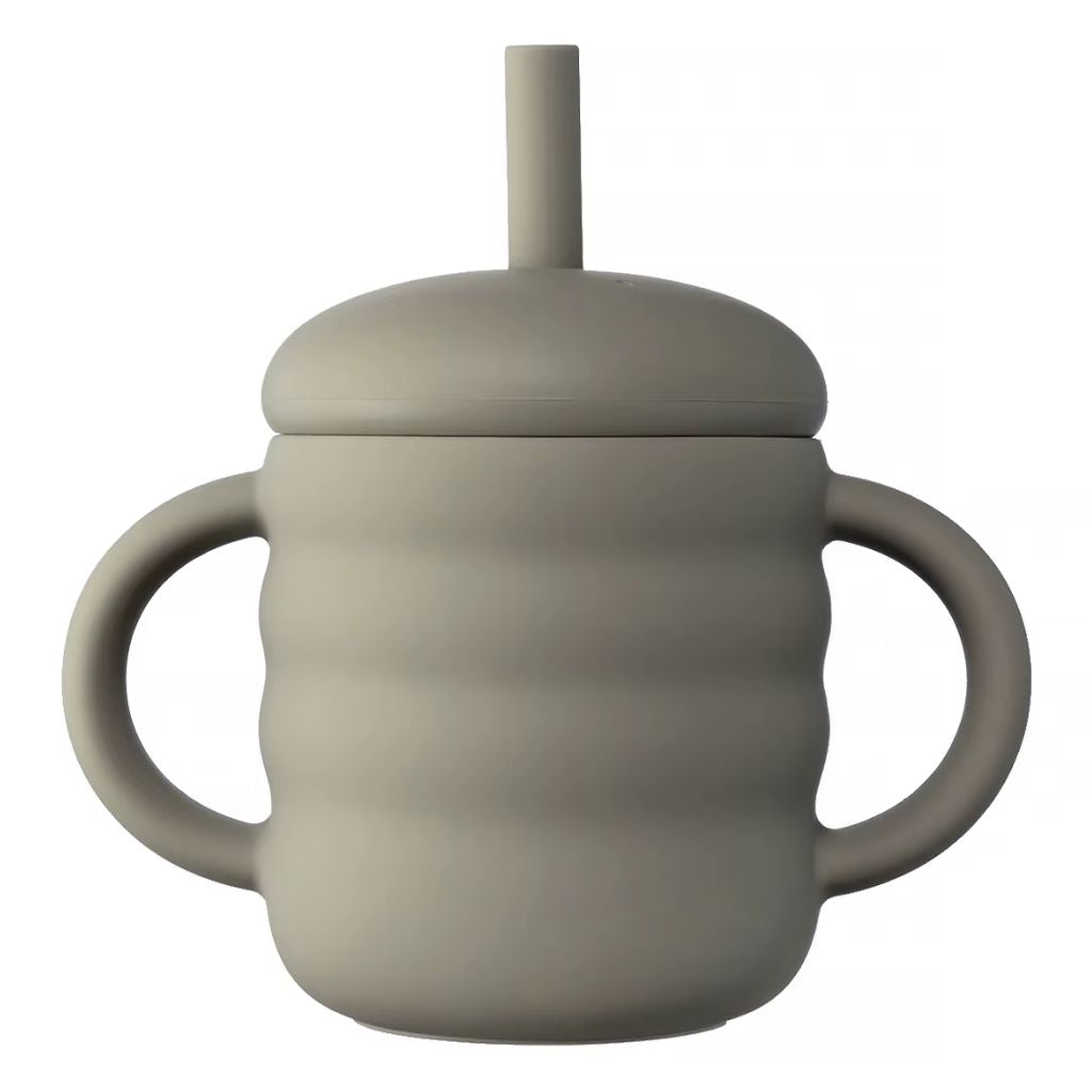 Tasse d'apprentissage bébé vert sauge avec paille et deux anses