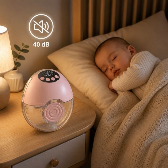 Tire lait electrique silencieux 50db pose sur table de nuit bebe qui dort