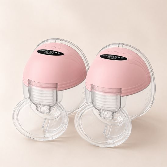 Tire-lait main libre LiberTait double rose — vue des pièces et téterelles amovibles