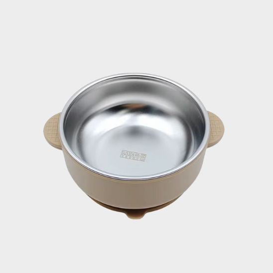 Vaisselle bebe inox brun pale naturelle et minimaliste