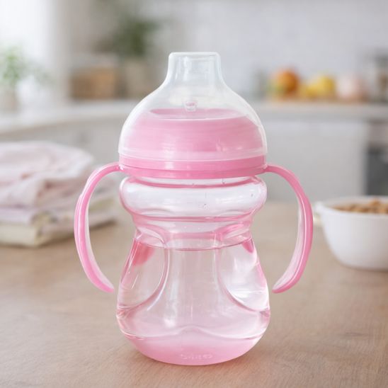 Verre bébé antirenversement à bec rose avec poignées ergonomiques Bébé-Miam™
