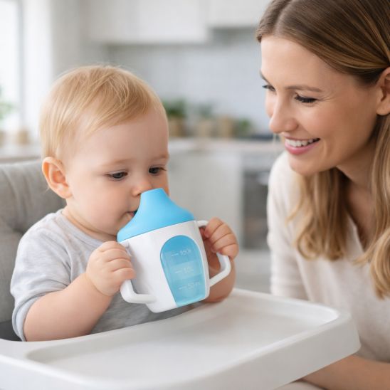 Verre bébé antirenversement bleu 200 ml avec double poignée Bébé-Miam™