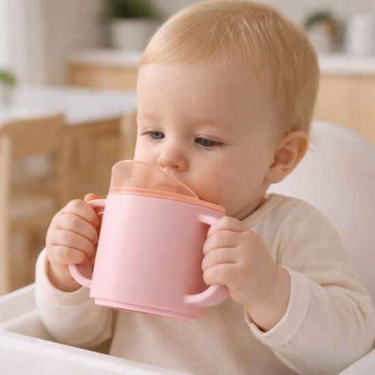Verre bébé antirenversement ergonomique blanc avec poignées Bébé-Miam™