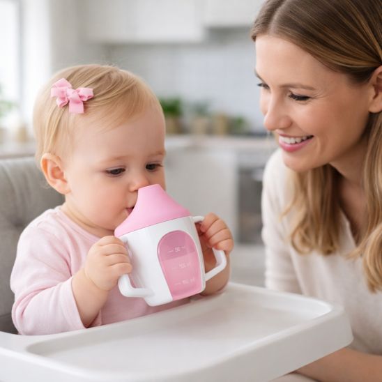 Verre bébé antirenversement rose pour apprentissage autonome Bébé-Miam™
